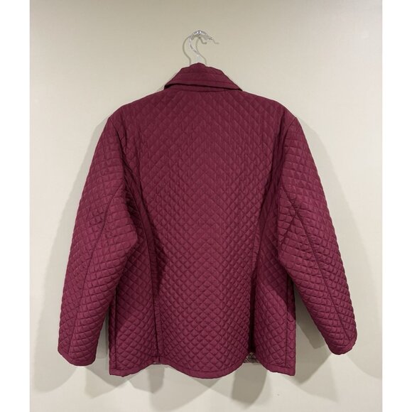 Jones New York Size Large Packable Quilted Jacket Coat Burgundy Button Up - Picture 2 of 8